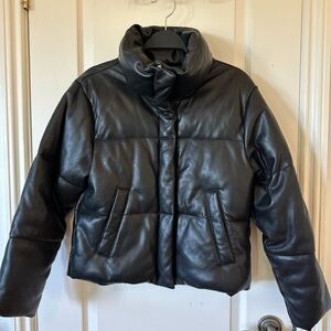 Abercrombie & Fitch Black Vegan Leather Puffer Jacket